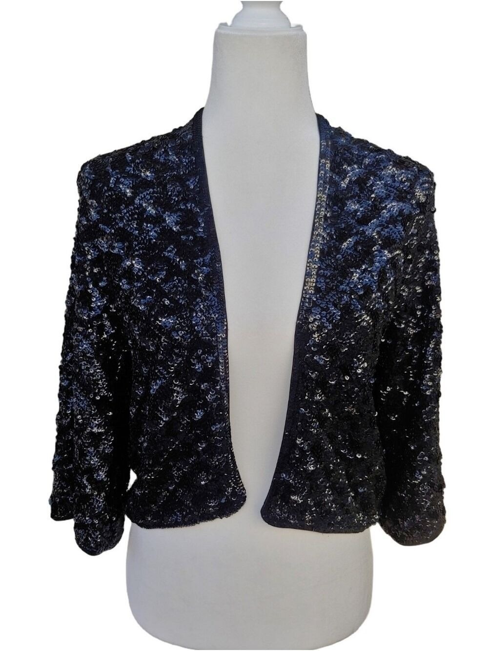 DKNY Black Sequin Open-Front Jacket - Evening Cover-Up Women's Petite Small
